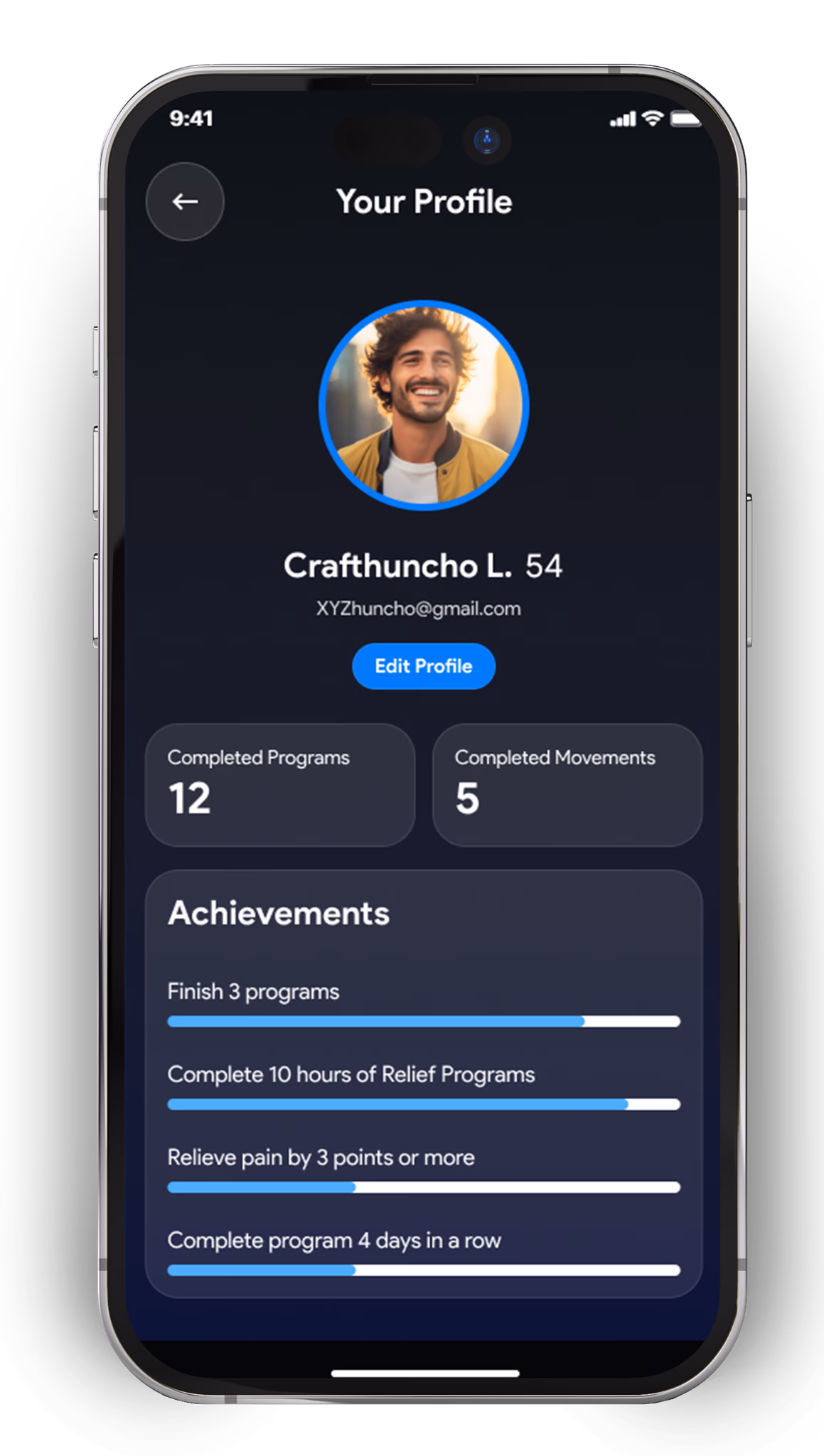 ReliefApp Profile Screen